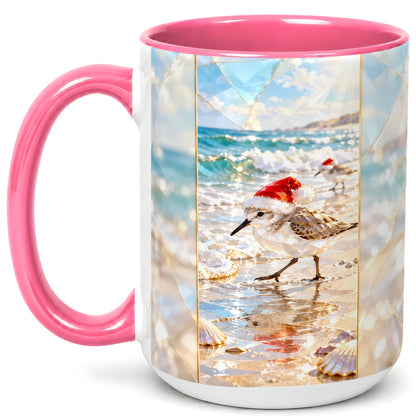 #pl[15oz|Pink] Christmas Shorebird Coffee Mug, Beach Bird Mug, Ceramic Cup