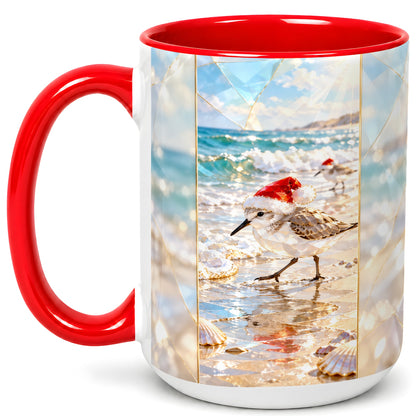 #pl[15oz|Red] Christmas Shorebird Coffee Mug, Beach Bird Mug, Ceramic Cup