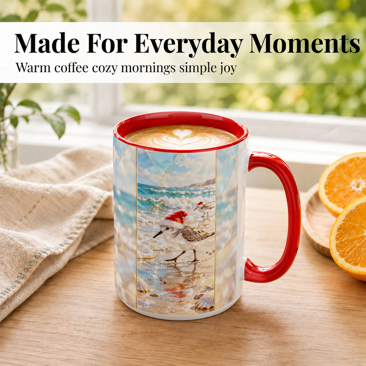 #pl[15oz|Red] Christmas Shorebird Coffee Mug, Beach Bird Mug, Ceramic Cup