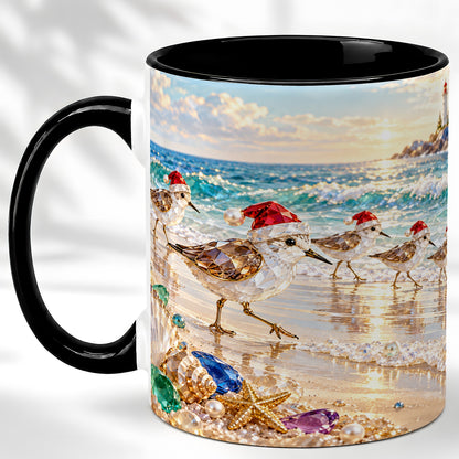 #pl[11oz|Black] Holiday Shorebird Coffee Mug, Seaside Bird Mug, Ceramic Cup