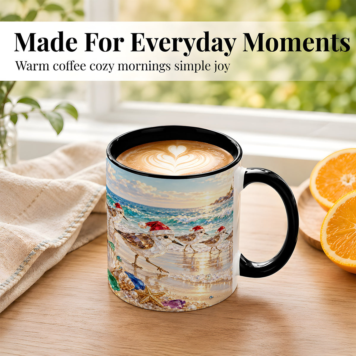#pl[11oz|Black] Holiday Shorebird Coffee Mug, Seaside Bird Mug, Ceramic Cup
