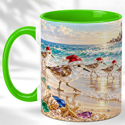 #pl[11oz|Green] Holiday Shorebird Coffee Mug, Seaside Bird Mug, Ceramic Cup