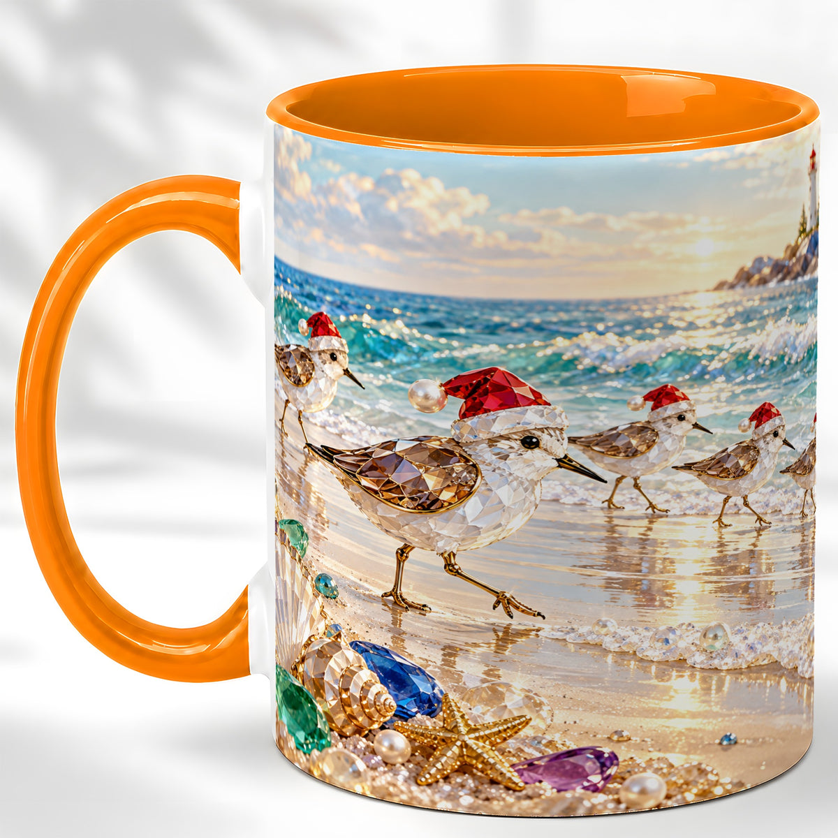 #pl[11oz|Orange] Holiday Shorebird Coffee Mug, Seaside Bird Mug, Ceramic Cup