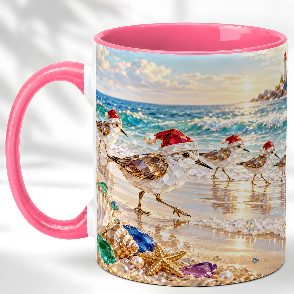 #pl[11oz|Pink] Holiday Shorebird Coffee Mug, Seaside Bird Mug, Ceramic Cup