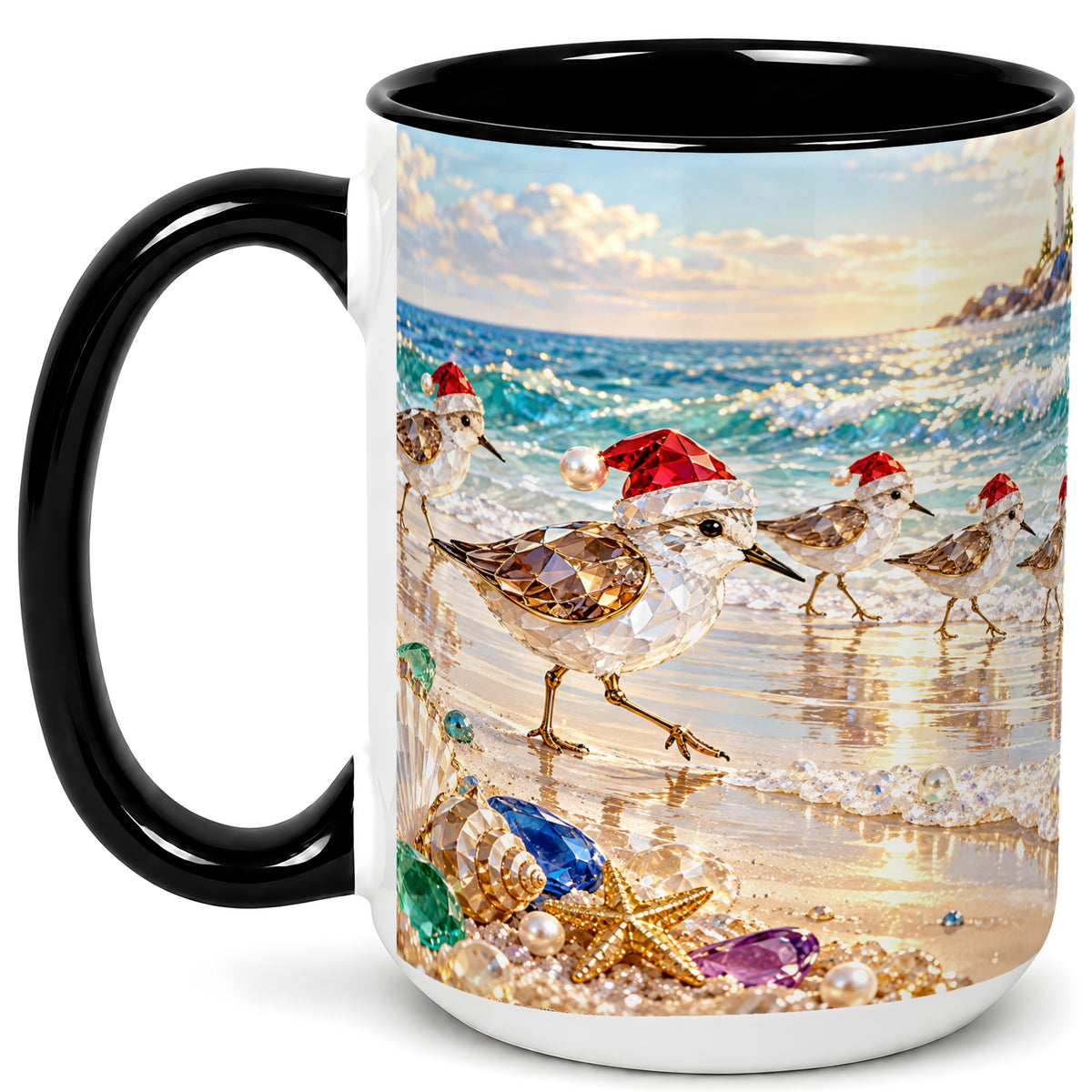 #pl[15oz|Black] Holiday Shorebird Coffee Mug, Seaside Bird Mug, Ceramic Cup