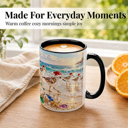 #pl[15oz|Black] Holiday Shorebird Coffee Mug, Seaside Bird Mug, Ceramic Cup