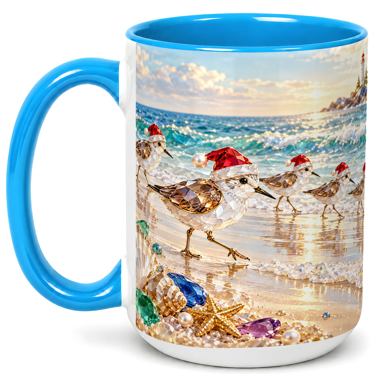 #pl[15oz|Blue] Holiday Shorebird Coffee Mug, Seaside Bird Mug, Ceramic Cup