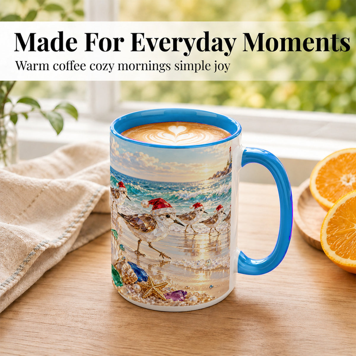 #pl[15oz|Blue] Holiday Shorebird Coffee Mug, Seaside Bird Mug, Ceramic Cup