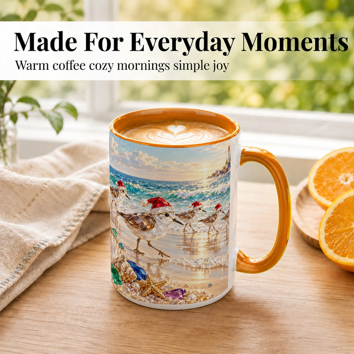 #pl[15oz|Orange] Holiday Shorebird Coffee Mug, Seaside Bird Mug, Ceramic Cup