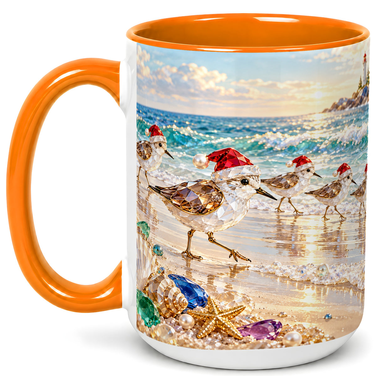 #pl[15oz|Orange] Holiday Shorebird Coffee Mug, Seaside Bird Mug, Ceramic Cup
