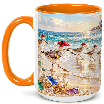 #pl[15oz|Orange] Holiday Shorebird Coffee Mug, Seaside Bird Mug, Ceramic Cup