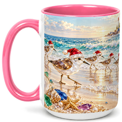 #pl[15oz|Pink] Holiday Shorebird Coffee Mug, Seaside Bird Mug, Ceramic Cup