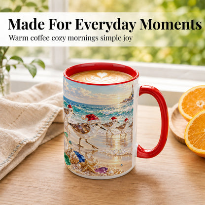 #pl[15oz|Red] Holiday Shorebird Coffee Mug, Seaside Bird Mug, Ceramic Cup