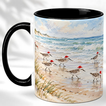 #pl[11oz|Black] Coastal Santa Bird Coffee Mug, Shorebird Mug, Ceramic Cup