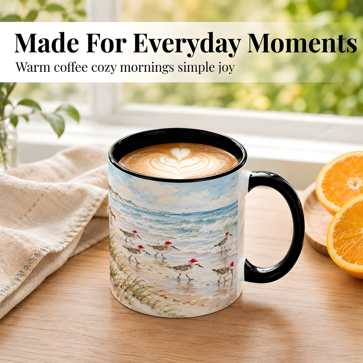 #pl[11oz|Black] Coastal Santa Bird Coffee Mug, Shorebird Mug, Ceramic Cup