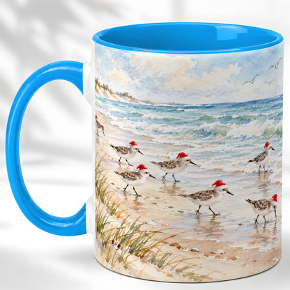 #pl[11oz|Blue] Coastal Santa Bird Coffee Mug, Shorebird Mug, Ceramic Cup