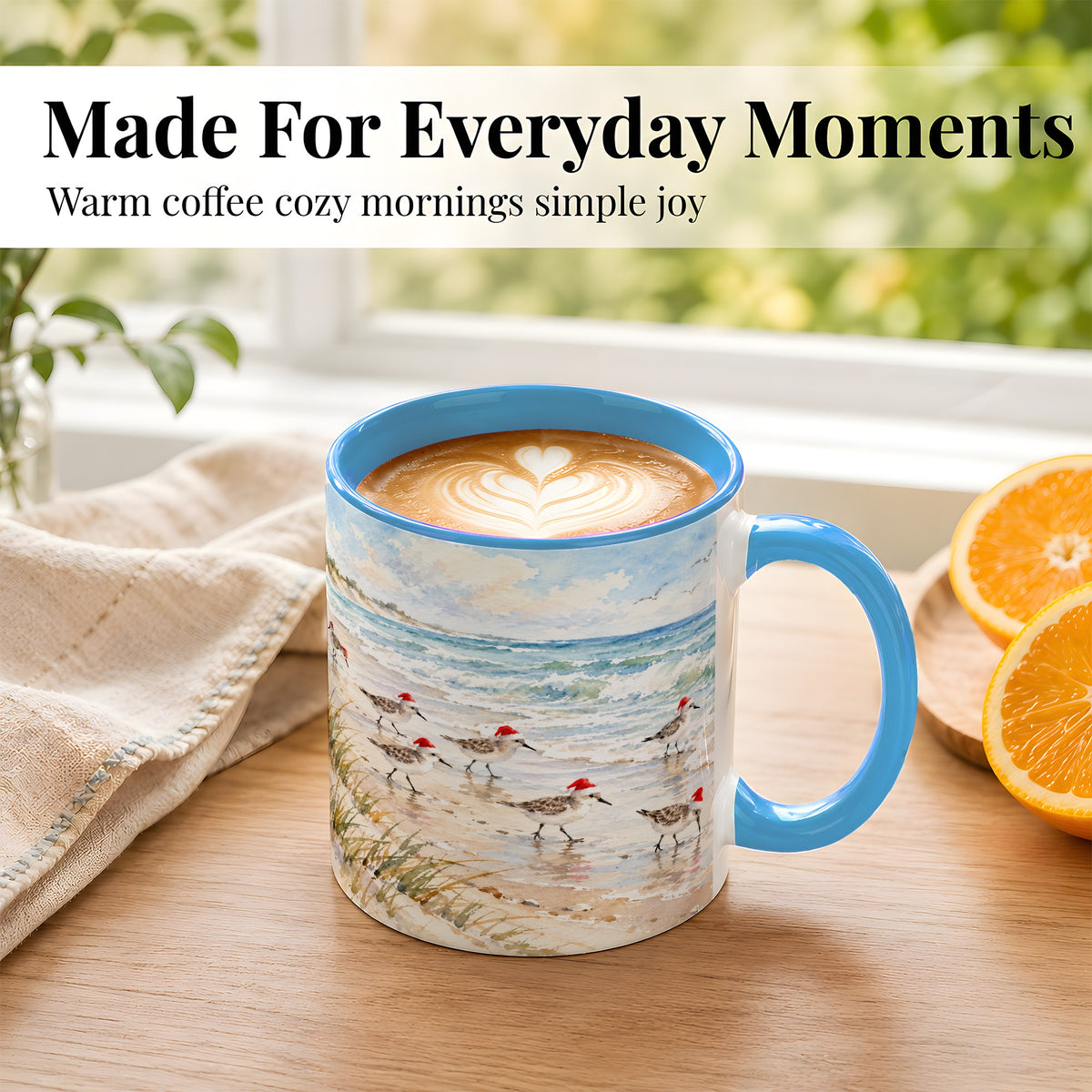 #pl[11oz|Blue] Coastal Santa Bird Coffee Mug, Shorebird Mug, Ceramic Cup