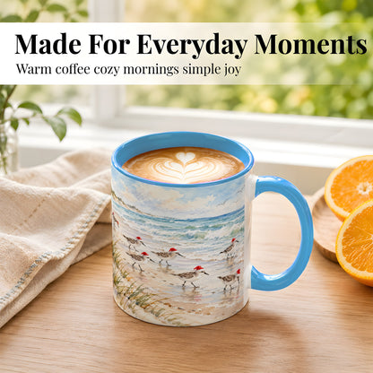 #pl[11oz|Blue] Coastal Santa Bird Coffee Mug, Shorebird Mug, Ceramic Cup
