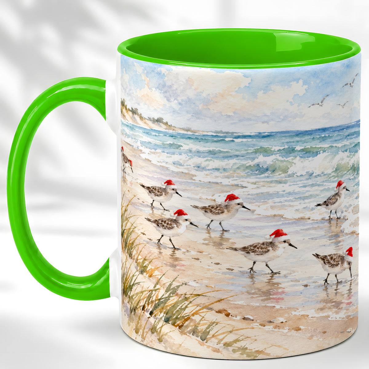 #pl[11oz|Green] Coastal Santa Bird Coffee Mug, Shorebird Mug, Ceramic Cup