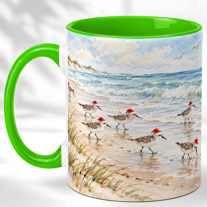 #pl[11oz|Green] Coastal Santa Bird Coffee Mug, Shorebird Mug, Ceramic Cup