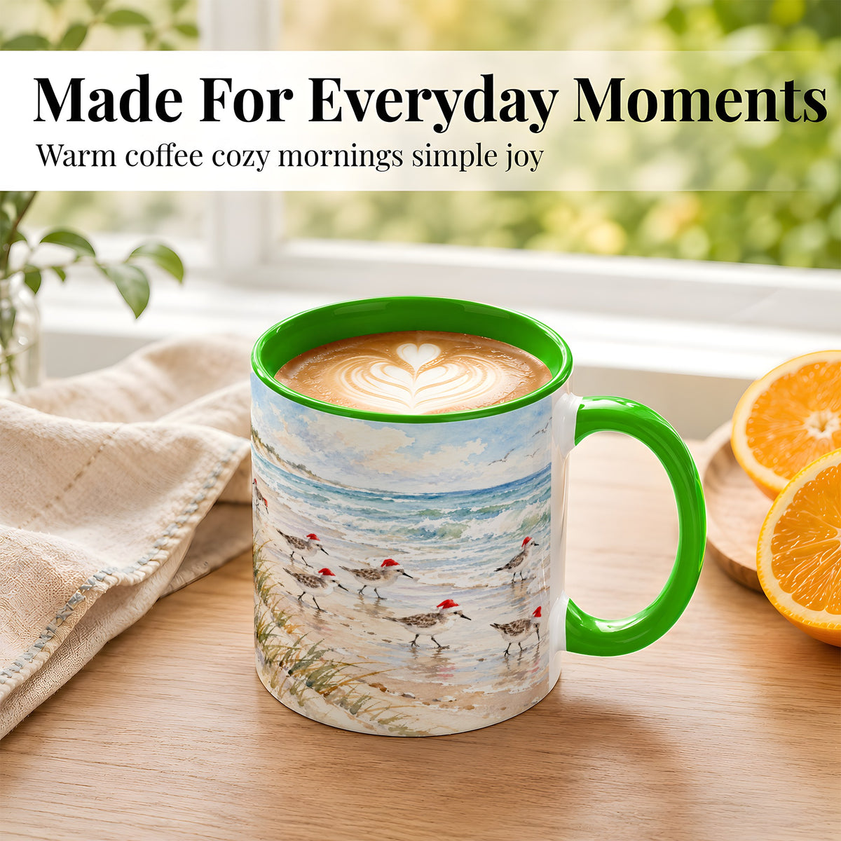 #pl[11oz|Green] Coastal Santa Bird Coffee Mug, Shorebird Mug, Ceramic Cup