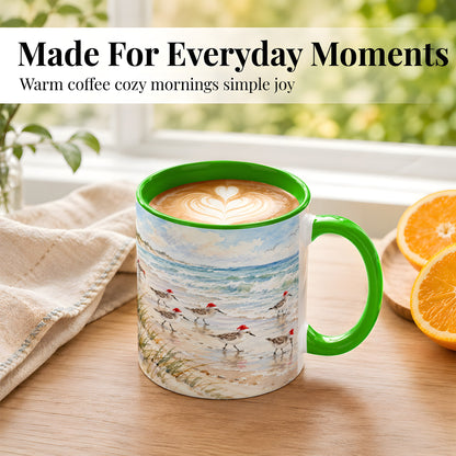 #pl[11oz|Green] Coastal Santa Bird Coffee Mug, Shorebird Mug, Ceramic Cup