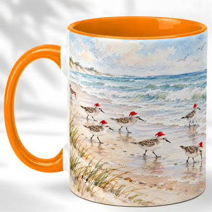 #pl[11oz|Orange] Coastal Santa Bird Coffee Mug, Shorebird Mug, Ceramic Cup