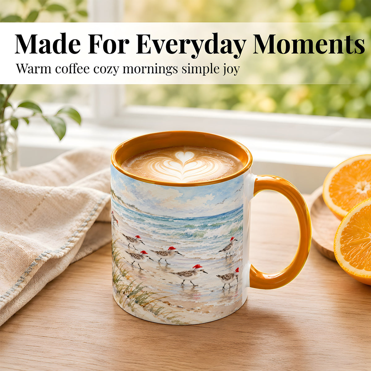 #pl[11oz|Orange] Coastal Santa Bird Coffee Mug, Shorebird Mug, Ceramic Cup