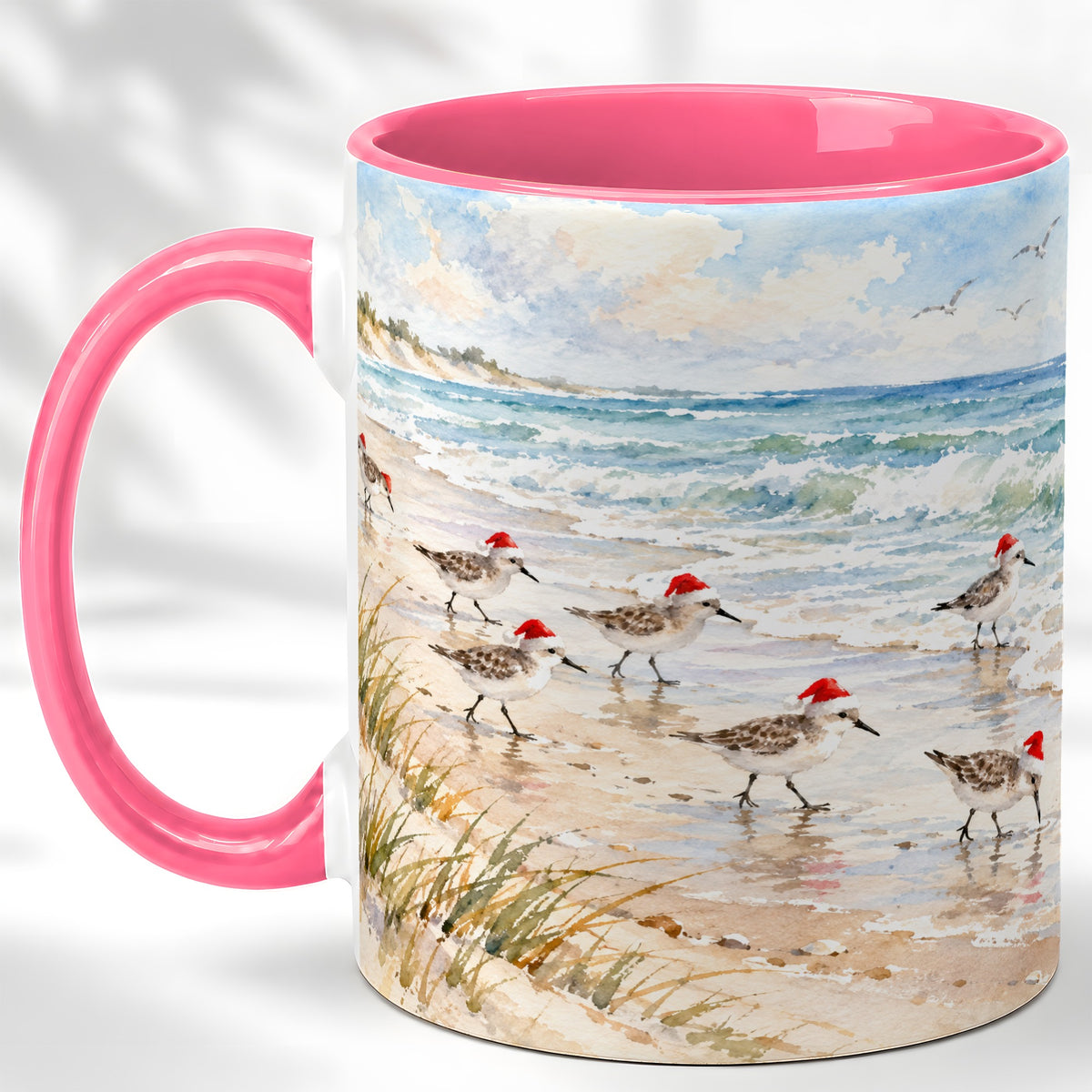 #pl[11oz|Pink] Coastal Santa Bird Coffee Mug, Shorebird Mug, Ceramic Cup