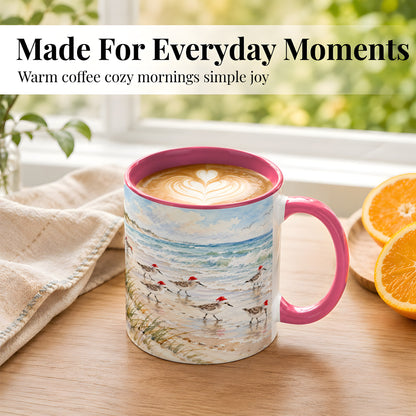 #pl[11oz|Pink] Coastal Santa Bird Coffee Mug, Shorebird Mug, Ceramic Cup