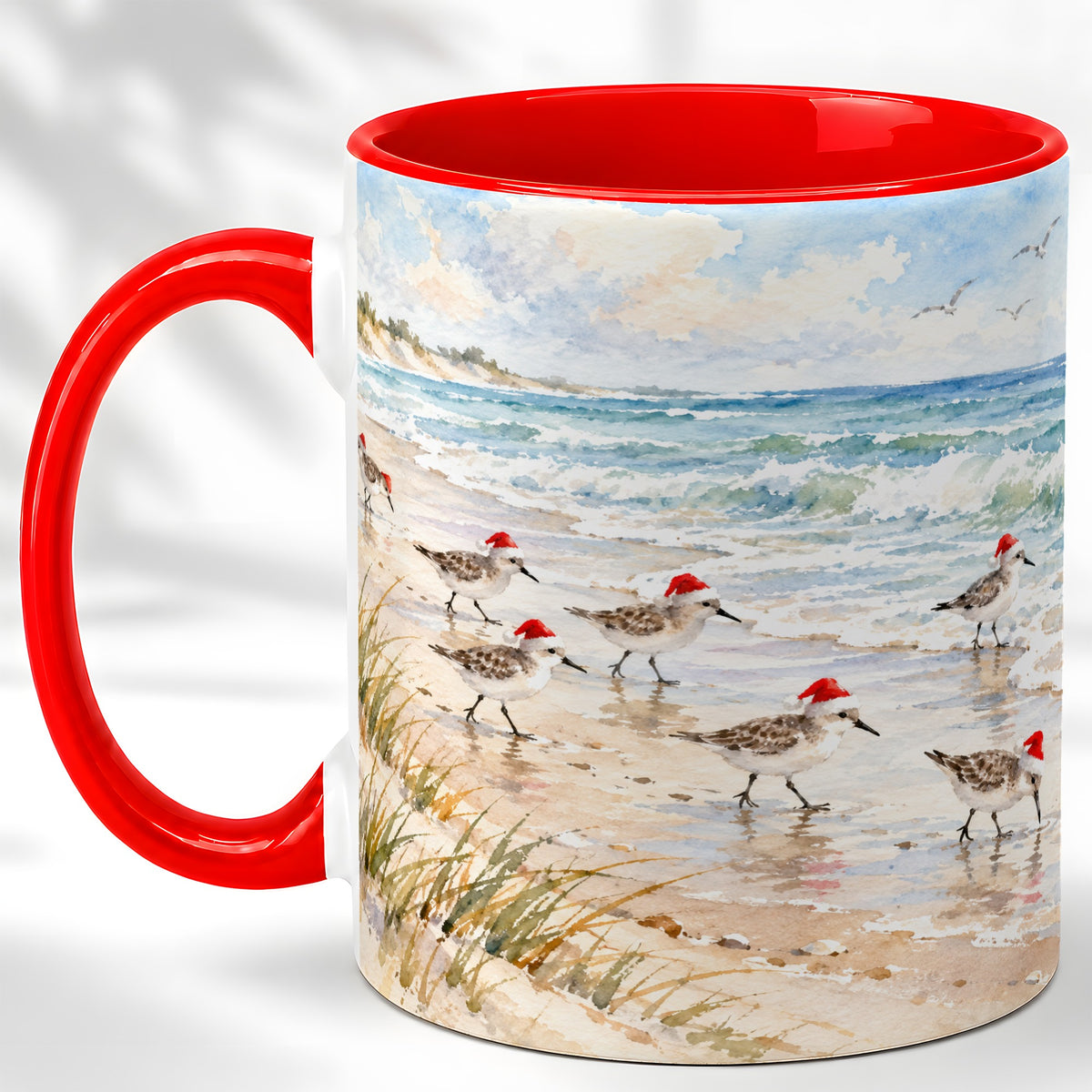 Coastal Santa Bird Coffee Mug, Shorebird Mug, Ceramic Cup