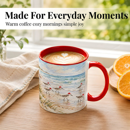 #pl[11oz|Red] Coastal Santa Bird Coffee Mug, Shorebird Mug, Ceramic Cup