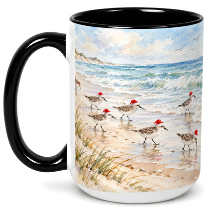 #pl[15oz|Black] Coastal Santa Bird Coffee Mug, Shorebird Mug, Ceramic Cup