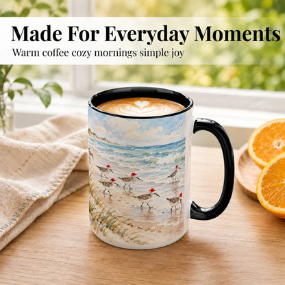#pl[15oz|Black] Coastal Santa Bird Coffee Mug, Shorebird Mug, Ceramic Cup