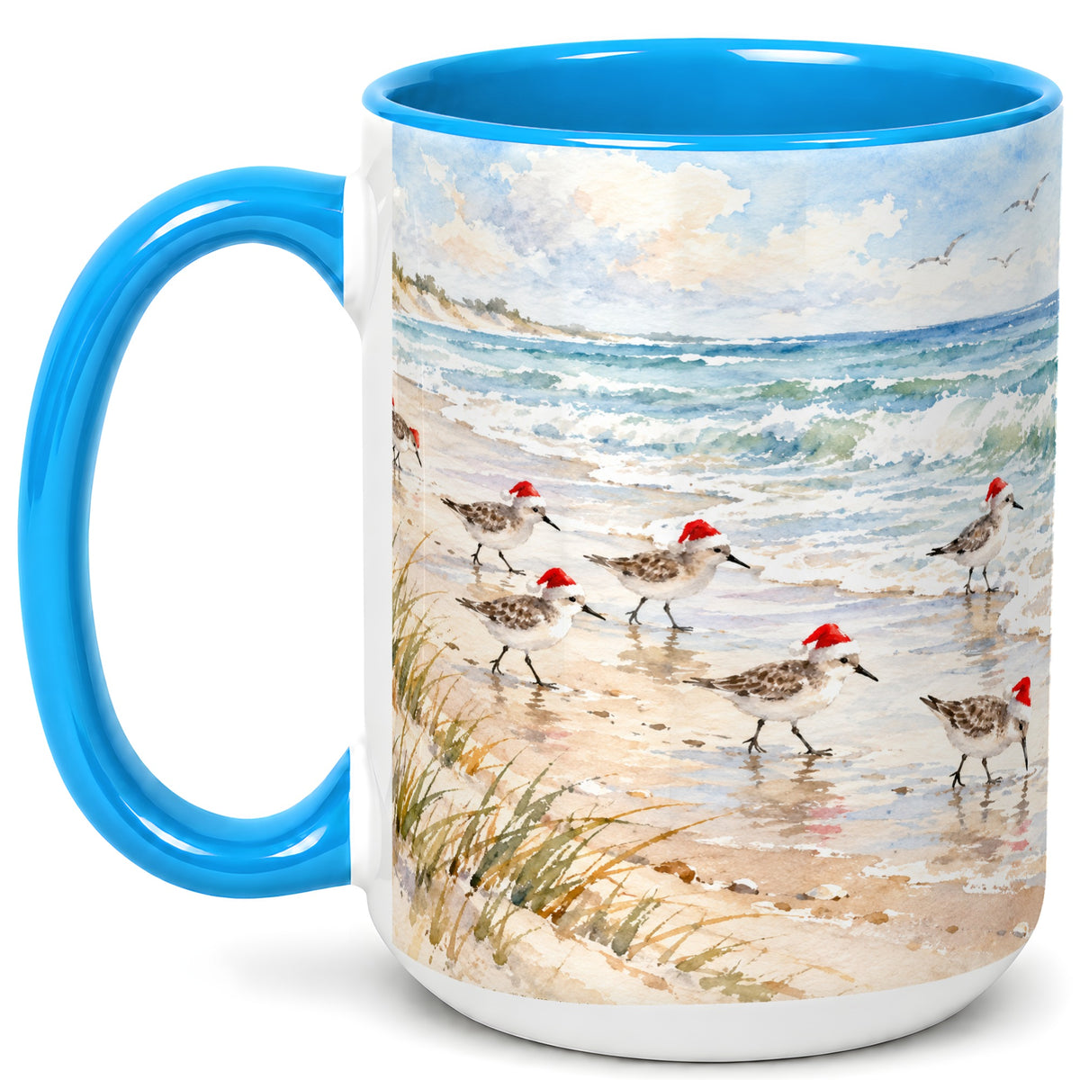 #pl[15oz|Blue] Coastal Santa Bird Coffee Mug, Shorebird Mug, Ceramic Cup