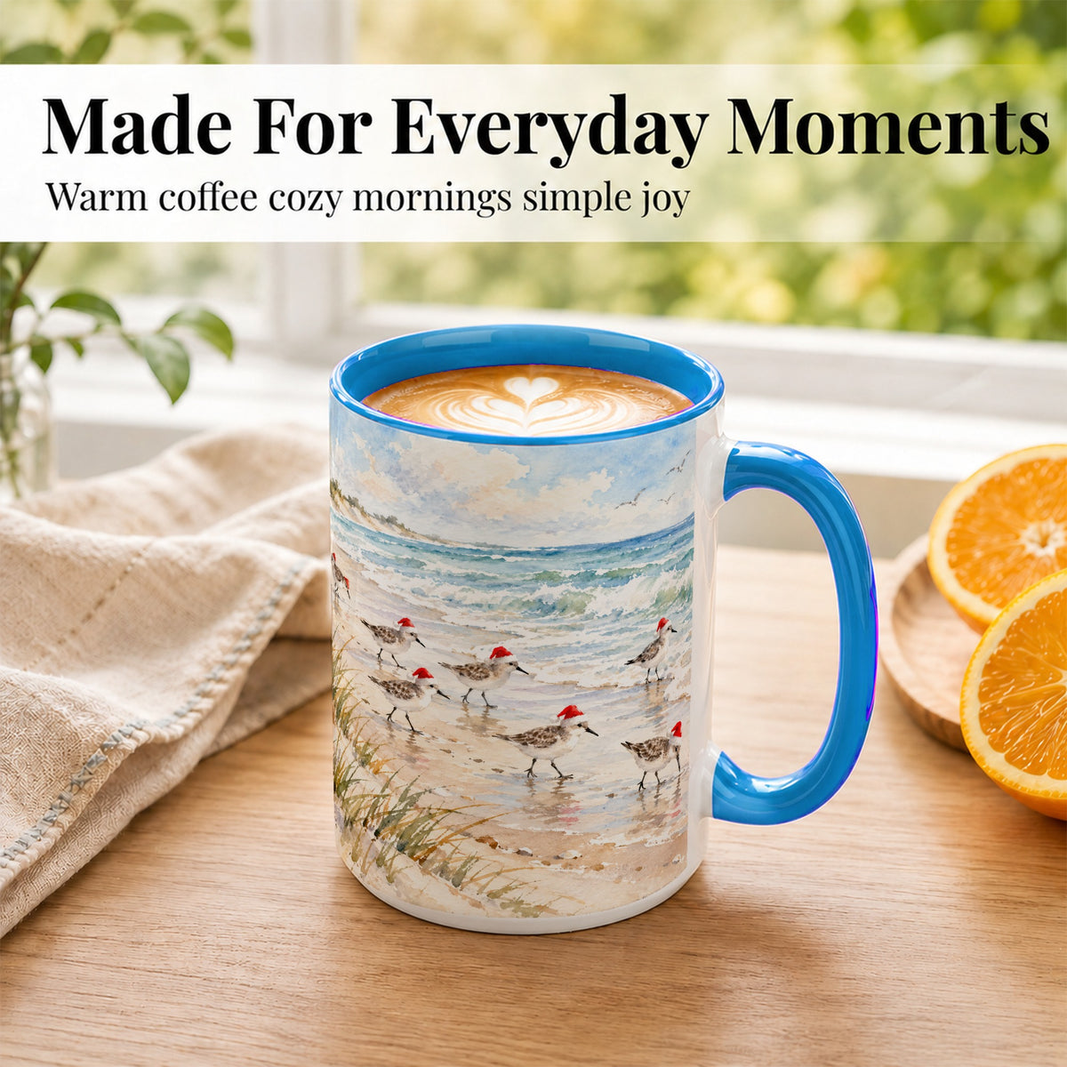 #pl[15oz|Blue] Coastal Santa Bird Coffee Mug, Shorebird Mug, Ceramic Cup