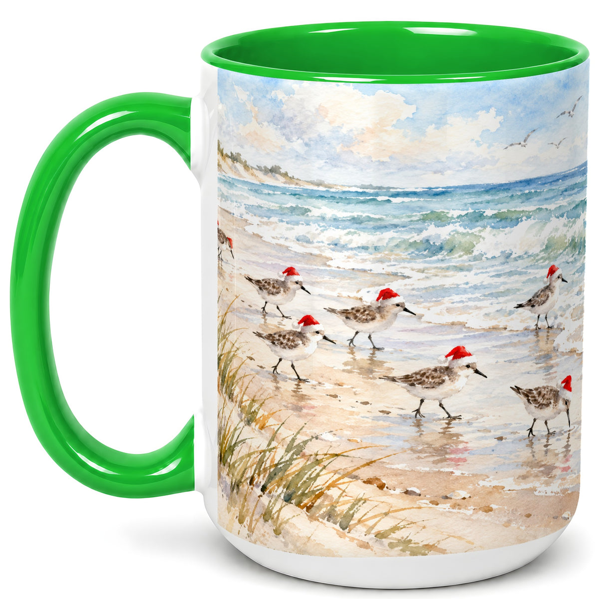 #pl[15oz|Green] Coastal Santa Bird Coffee Mug, Shorebird Mug, Ceramic Cup
