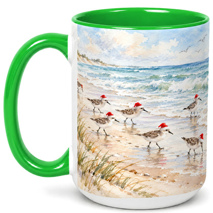 #pl[15oz|Green] Coastal Santa Bird Coffee Mug, Shorebird Mug, Ceramic Cup