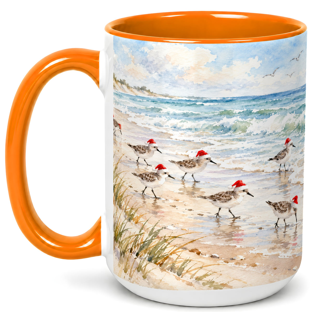 #pl[15oz|Orange] Coastal Santa Bird Coffee Mug, Shorebird Mug, Ceramic Cup