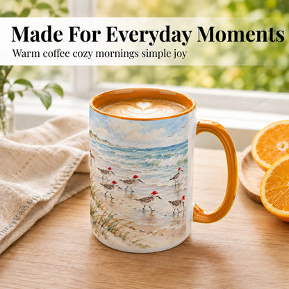 #pl[15oz|Orange] Coastal Santa Bird Coffee Mug, Shorebird Mug, Ceramic Cup