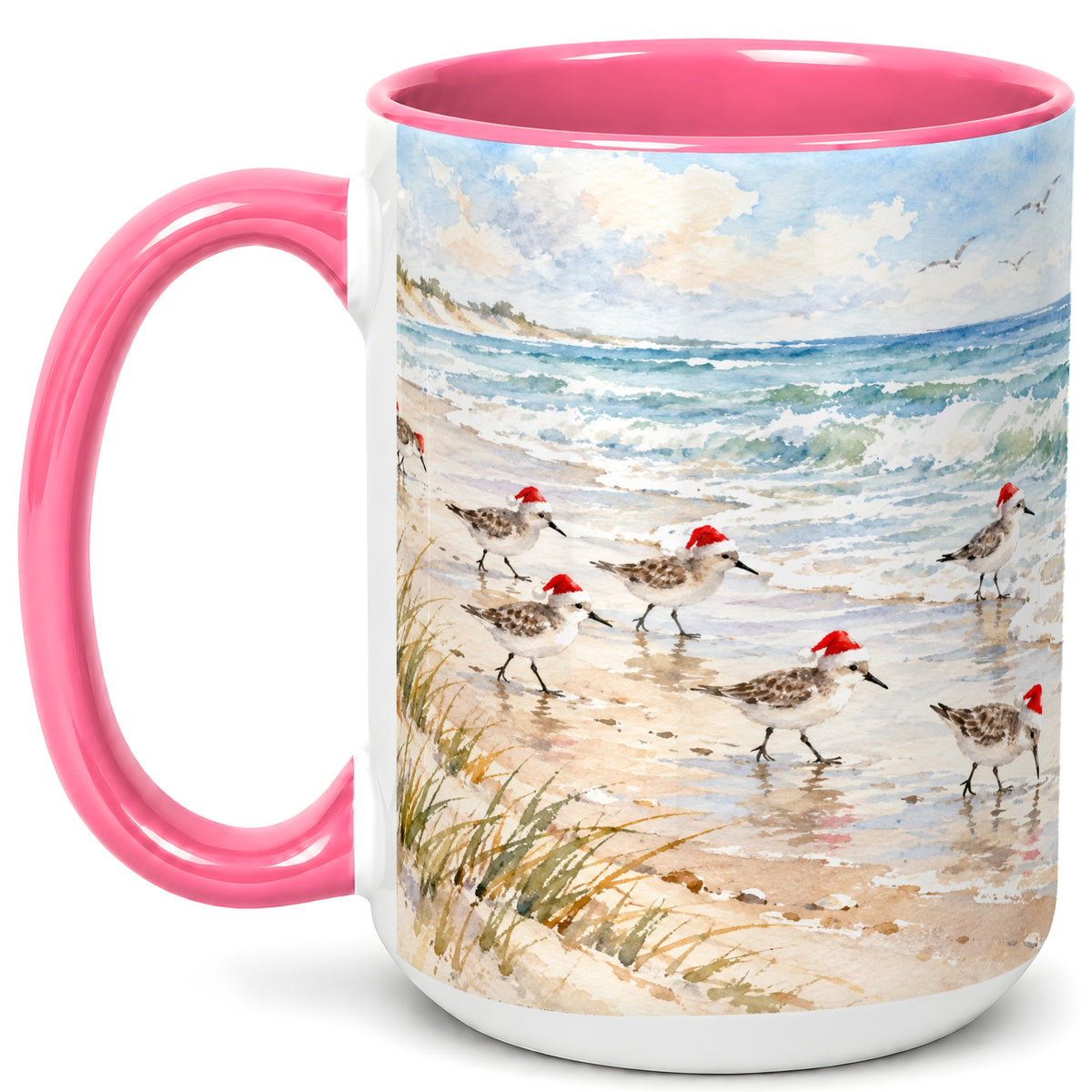 #pl[15oz|Pink] Coastal Santa Bird Coffee Mug, Shorebird Mug, Ceramic Cup