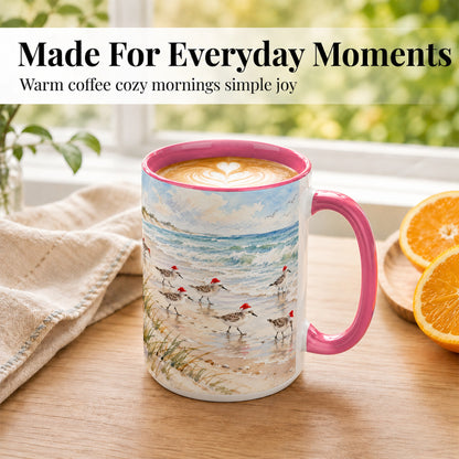 #pl[15oz|Pink] Coastal Santa Bird Coffee Mug, Shorebird Mug, Ceramic Cup