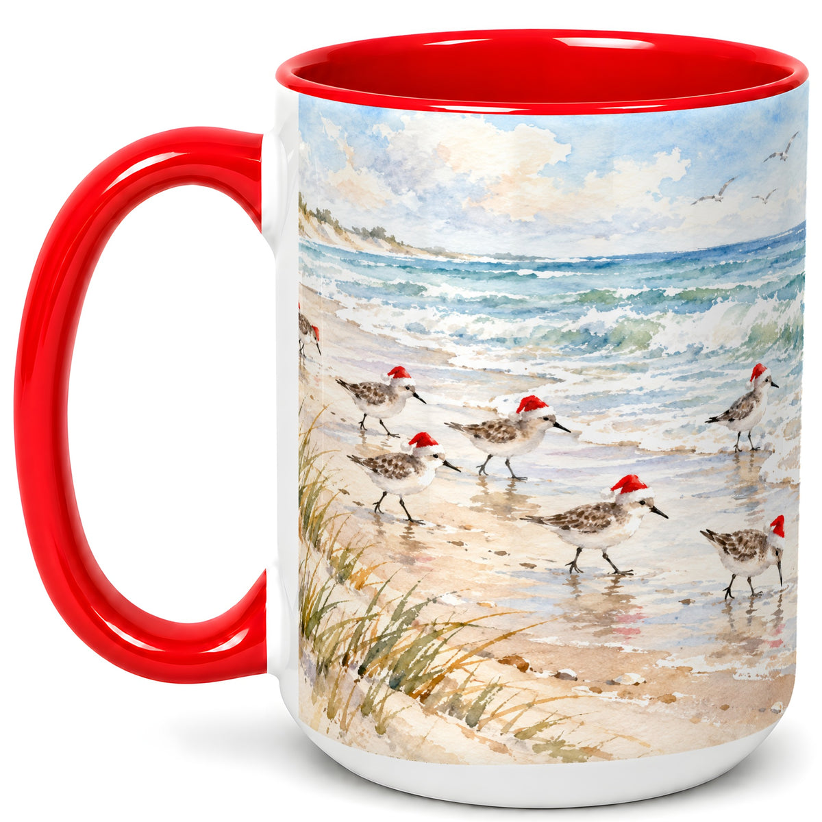 #pl[15oz|Red] Coastal Santa Bird Coffee Mug, Shorebird Mug, Ceramic Cup
