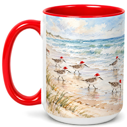 #pl[15oz|Red] Coastal Santa Bird Coffee Mug, Shorebird Mug, Ceramic Cup