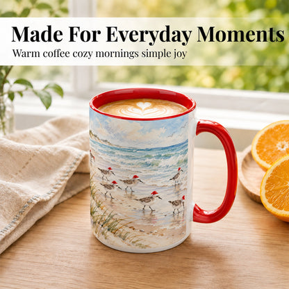 #pl[15oz|Red] Coastal Santa Bird Coffee Mug, Shorebird Mug, Ceramic Cup