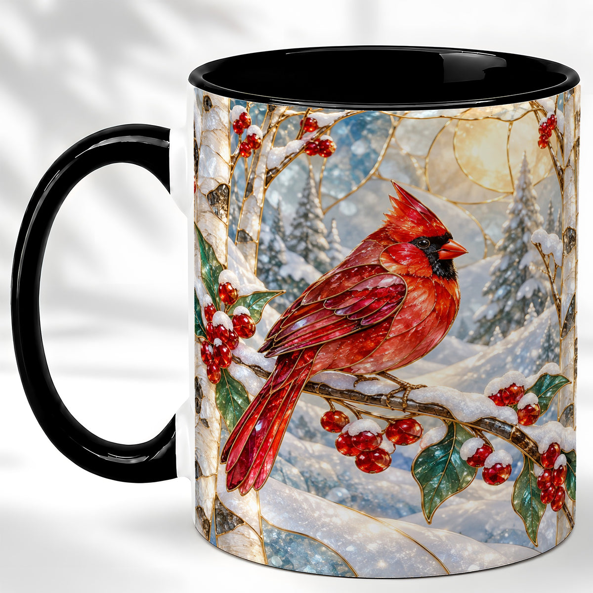 #pl[11oz|Black] Winter Cardinal Coffee Mug, Red Bird Mug, Ceramic Cup