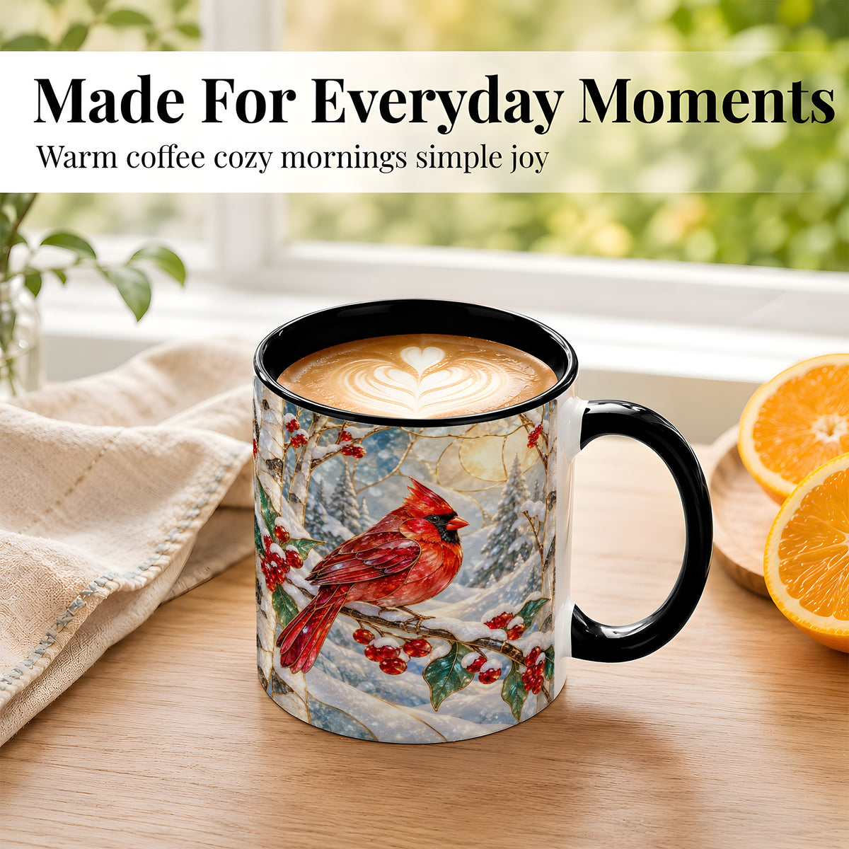 #pl[11oz|Black] Winter Cardinal Coffee Mug, Red Bird Mug, Ceramic Cup