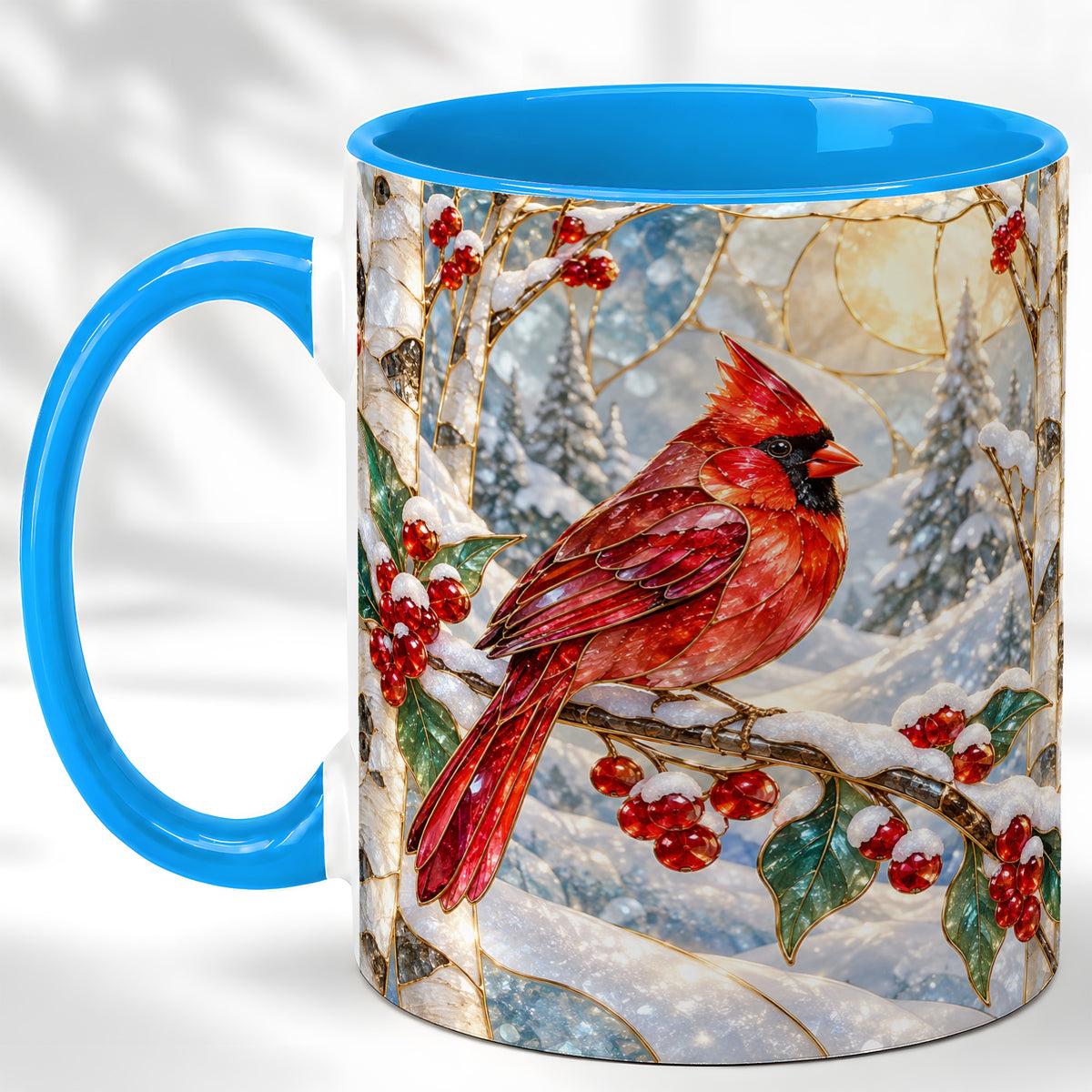 #pl[11oz|Blue] Winter Cardinal Coffee Mug, Red Bird Mug, Ceramic Cup