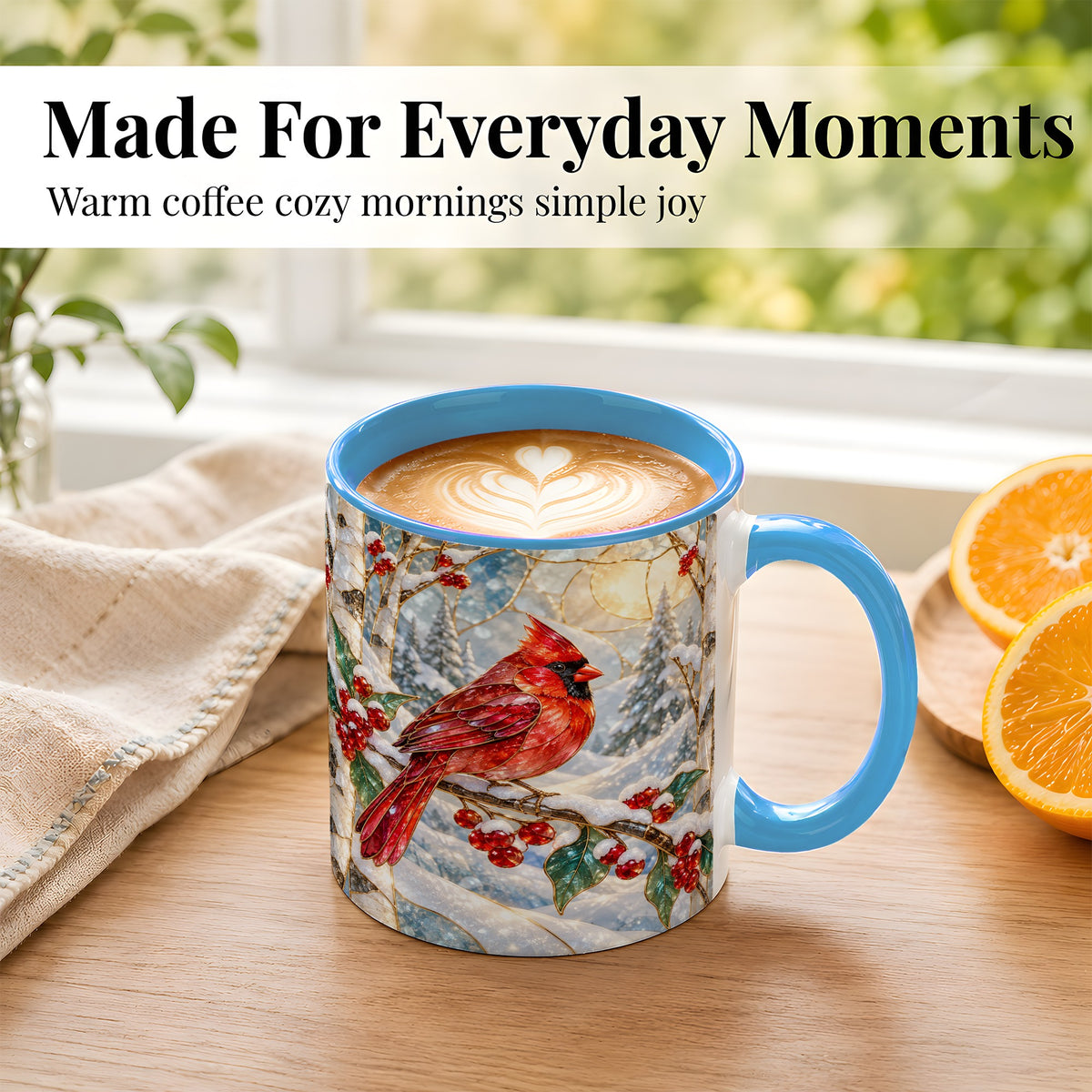 #pl[11oz|Blue] Winter Cardinal Coffee Mug, Red Bird Mug, Ceramic Cup