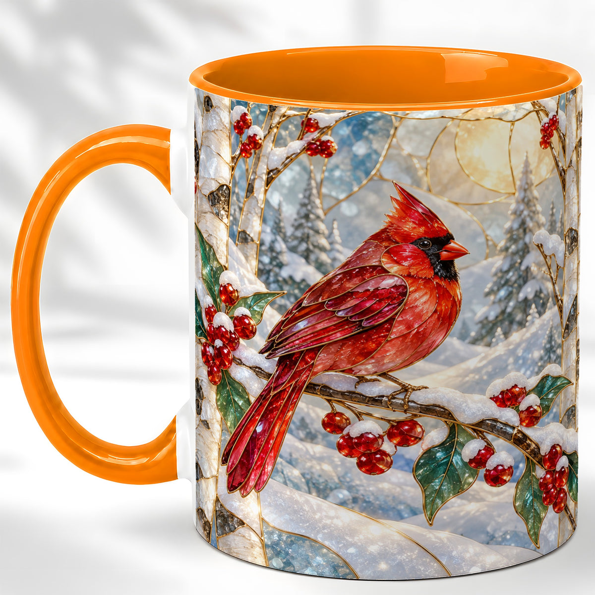 #pl[11oz|Orange] Winter Cardinal Coffee Mug, Red Bird Mug, Ceramic Cup
